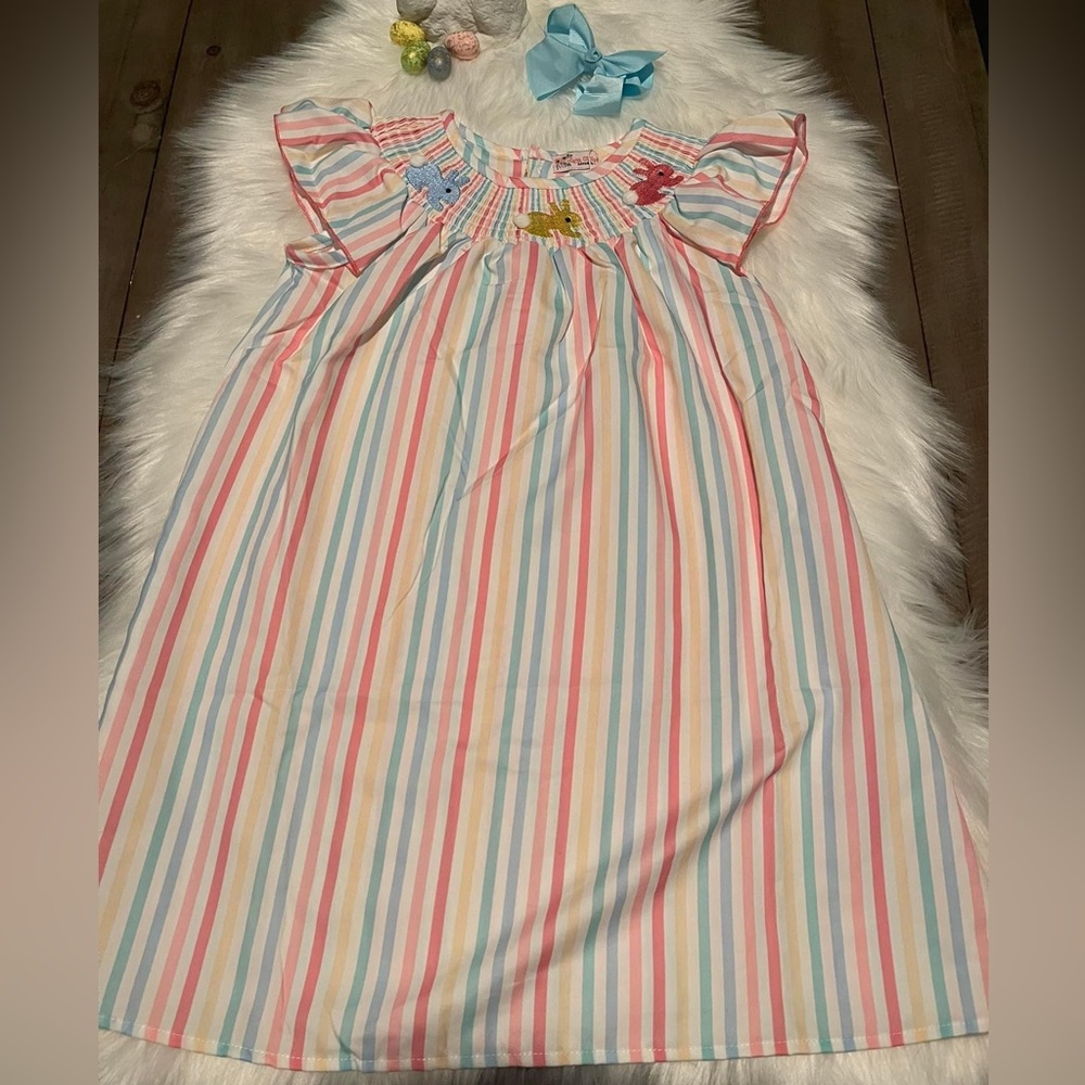Absolutely adorable Pastel Cottontail Smocked Dress